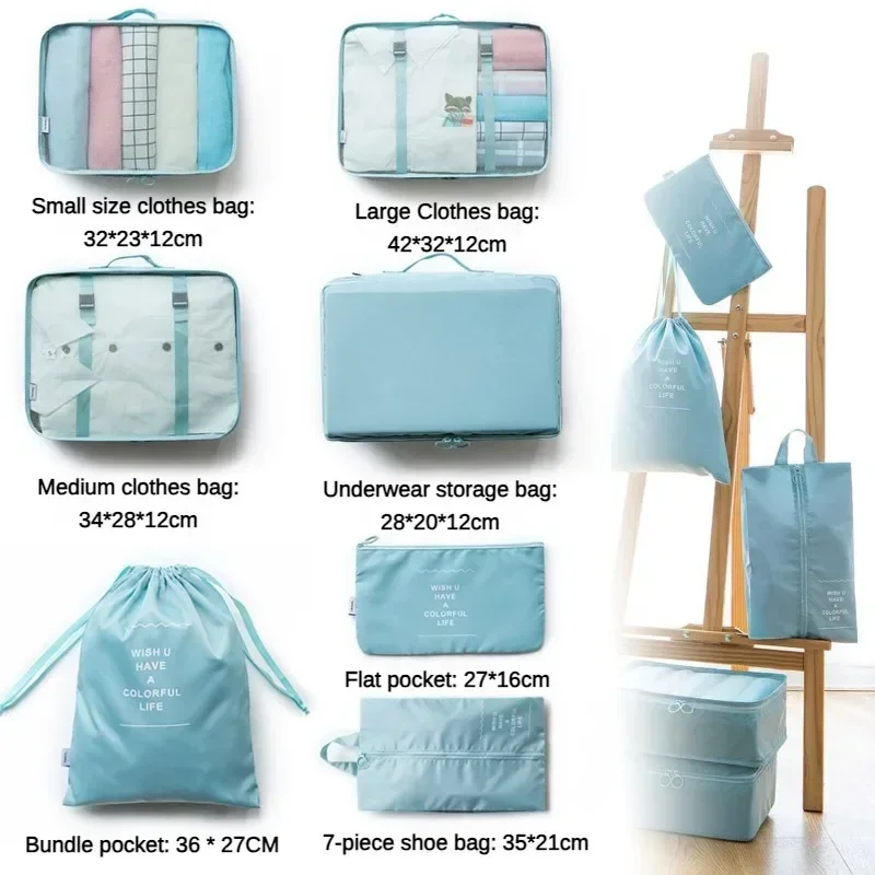 Ensemble de 7 pièces de sacs de voyage, organisateur de vêtements, bagages, organisateur de voyage, couverture, chaussures, sac, valise, pochette, Cubes d'emballage