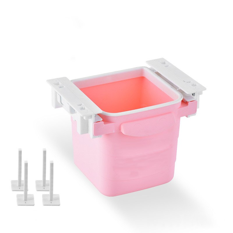 Recycler poubelle cachée cuisine Push-Pull poubelle poubelle petite boîte de rangement en plastique pour bureau bureau à domicile: PINK