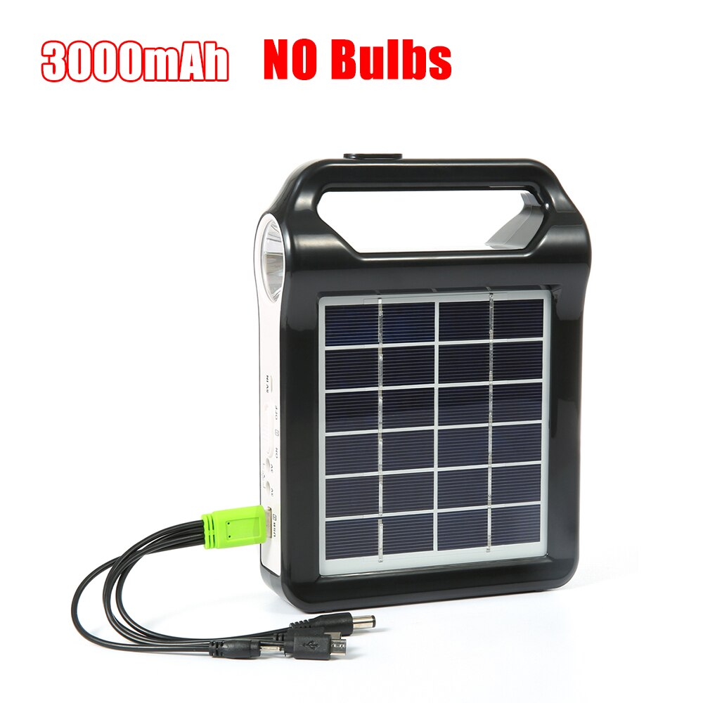 Generador Solar portátil para exteriores, sistema de energía Solar recargable de 6V con linterna, fuente de alimentación de emergencia para iluminación y Camping: 3000mAh NO Bulbs