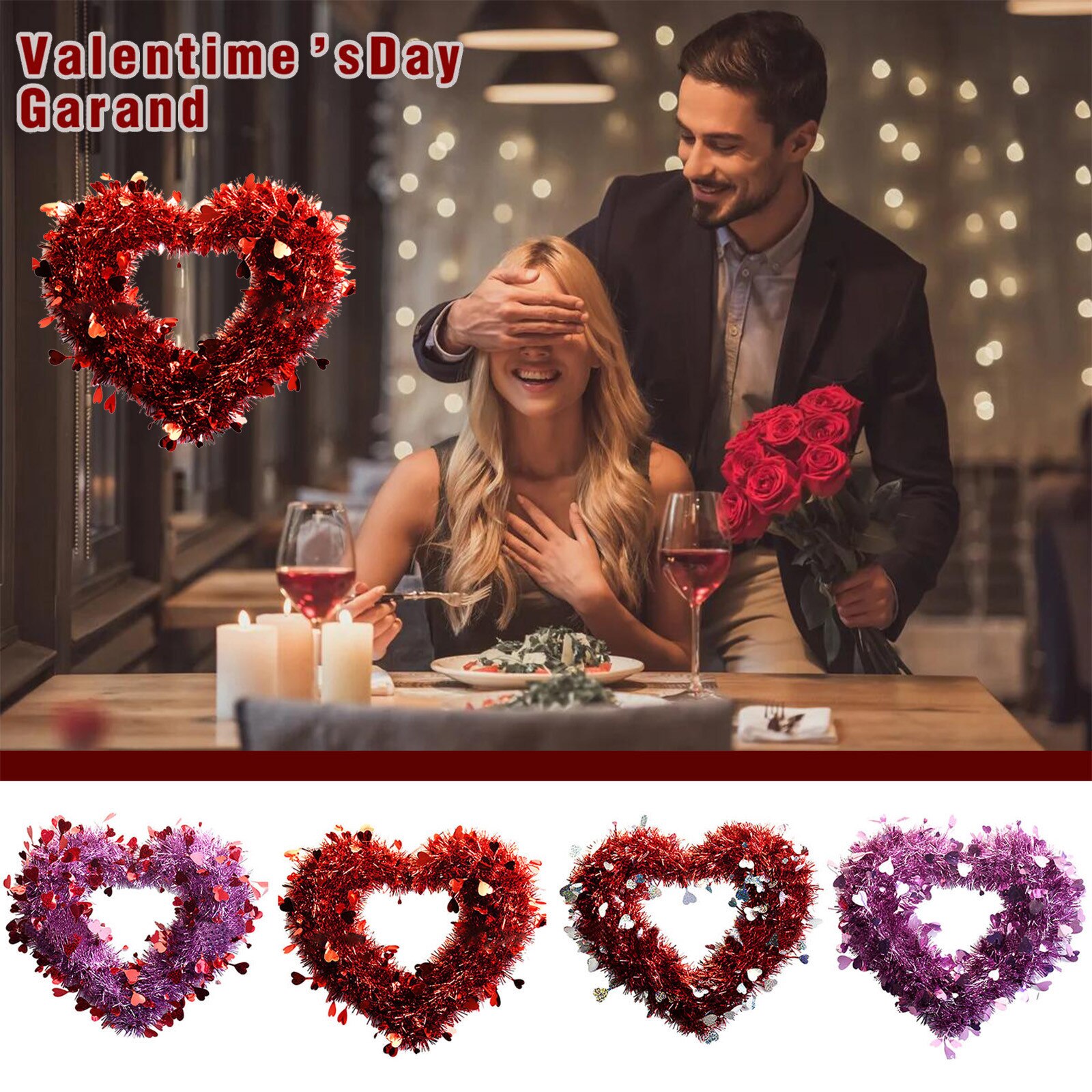 Valentine's Day Love Heart Shape Garland Wall Hanging Decoration Party Pendant Party Wedding Room Decoration Wreaths