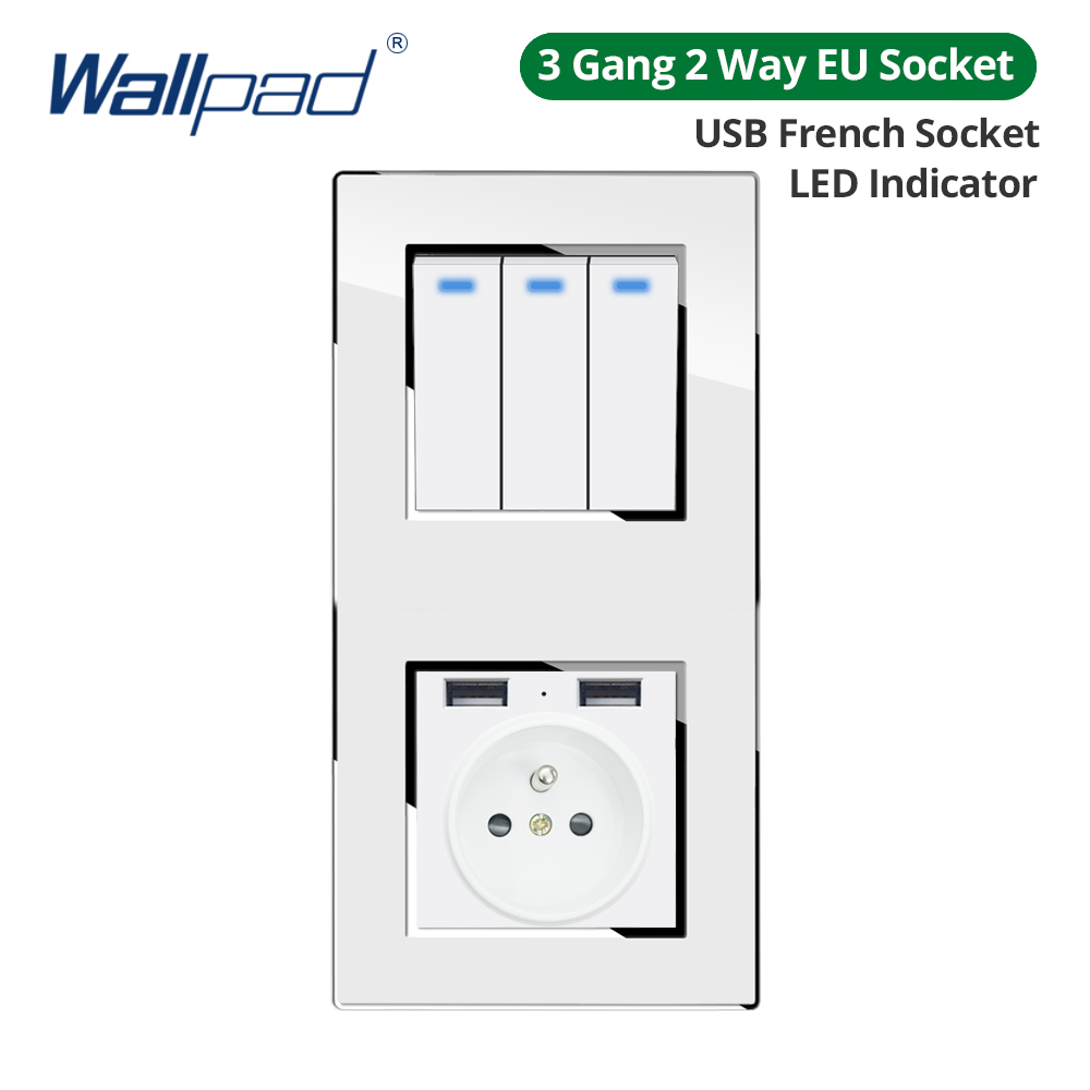Wallpad Vertical Install 86*172mm White Acrylic Panel Wall Light Switch USB Charge EU Socket Outlet 4 5 6 7 8 Gang 2 Way Reset: PURPLE