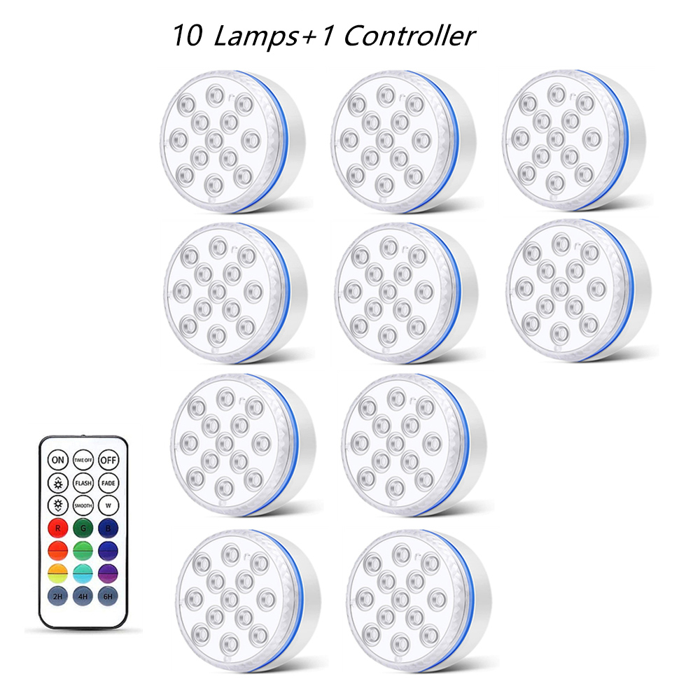 Updated Submersible Light Magnet Suction Cups IP68 Waterproof RGB Underwater Pool Lights for Pond Aquarium Garden Night Lamps