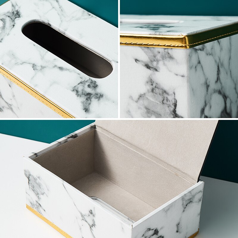 Marble Pattern Tissue Box Leather Material Table Napkin Box Office Desk Living Room Bedroom Modern Home Decoration Tissue Box