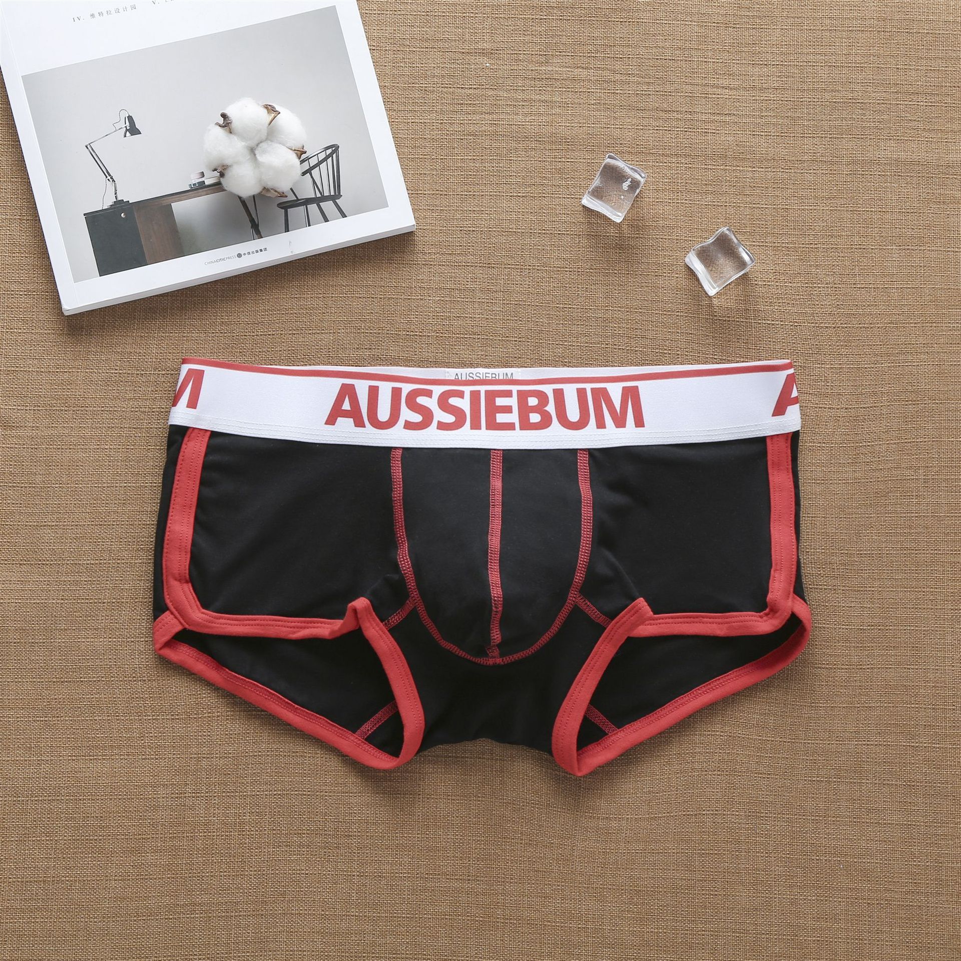 Aussiebum men's cotton boxer shorts with low waist and muscle in Europe and America.T: Black / XXL