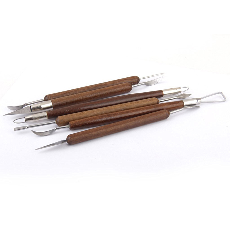 BMBY-Pottery Clay Sculpture Carving Modeling Tools Wooden Handle Set of 6pcs