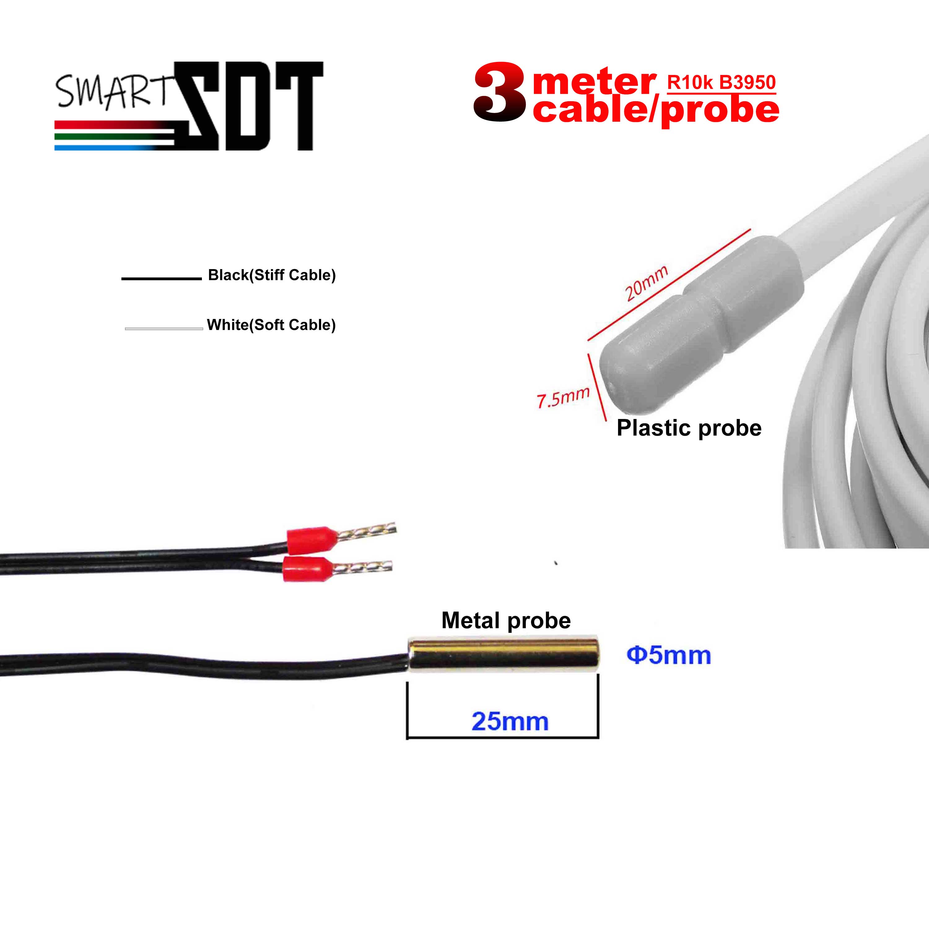 NTC 3950 10K Ohm Temperatursensor für Thermostaterkennung, Kühlung, Heizung, wasserdichte Sonde