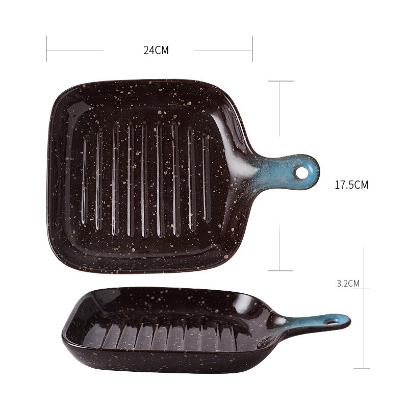 FANCITY-Plato cuadrado Vintage con mango, bandeja de cerámica para hornear, plato para horno, plato para arroz horneado: 4