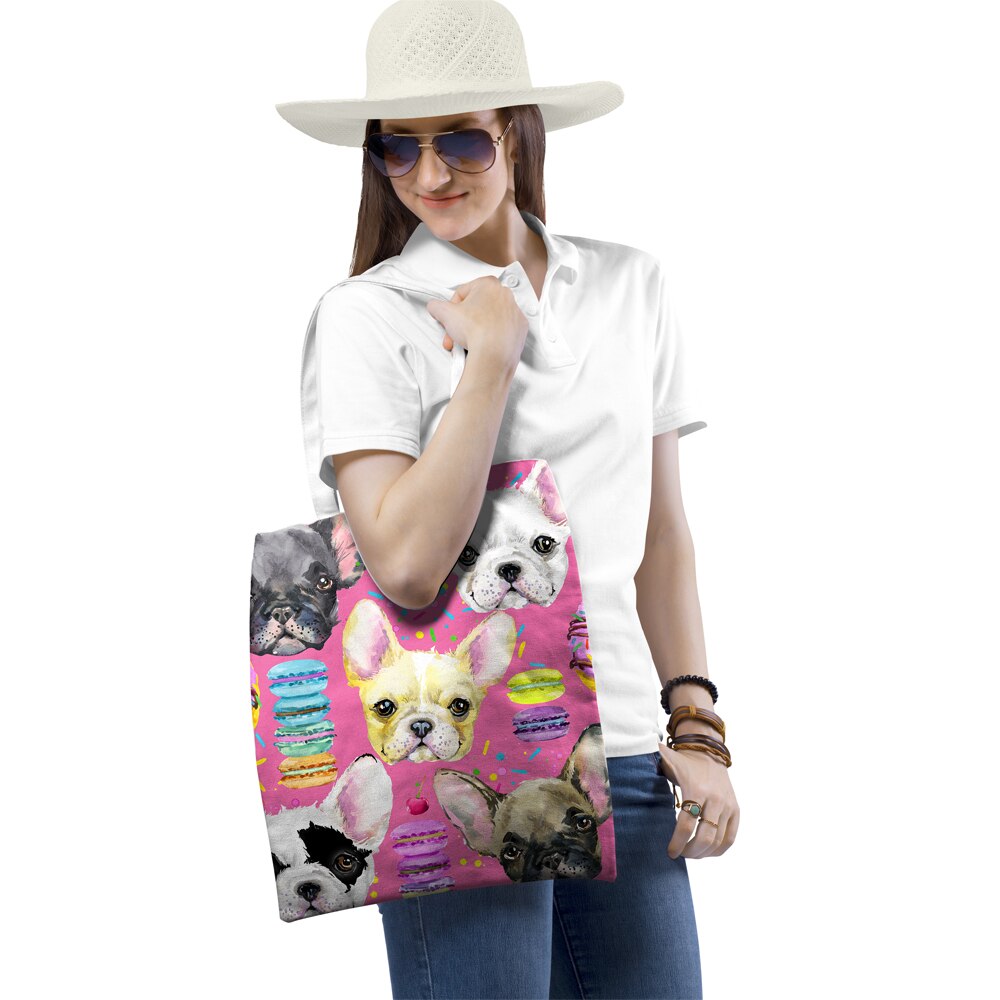 Cute Dog Printing Handbag Women Canvas Bag Women Casual Shopping Bag Large Capacity Shoulder Bag Girl Tote Bag