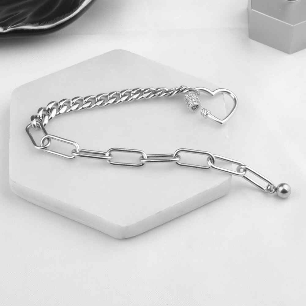 Chanfar Rvs Bohemen Chain Link Armbanden Voor Vrouwen Mannen Punk Hip Pop Liefde Hart Bedelarmband