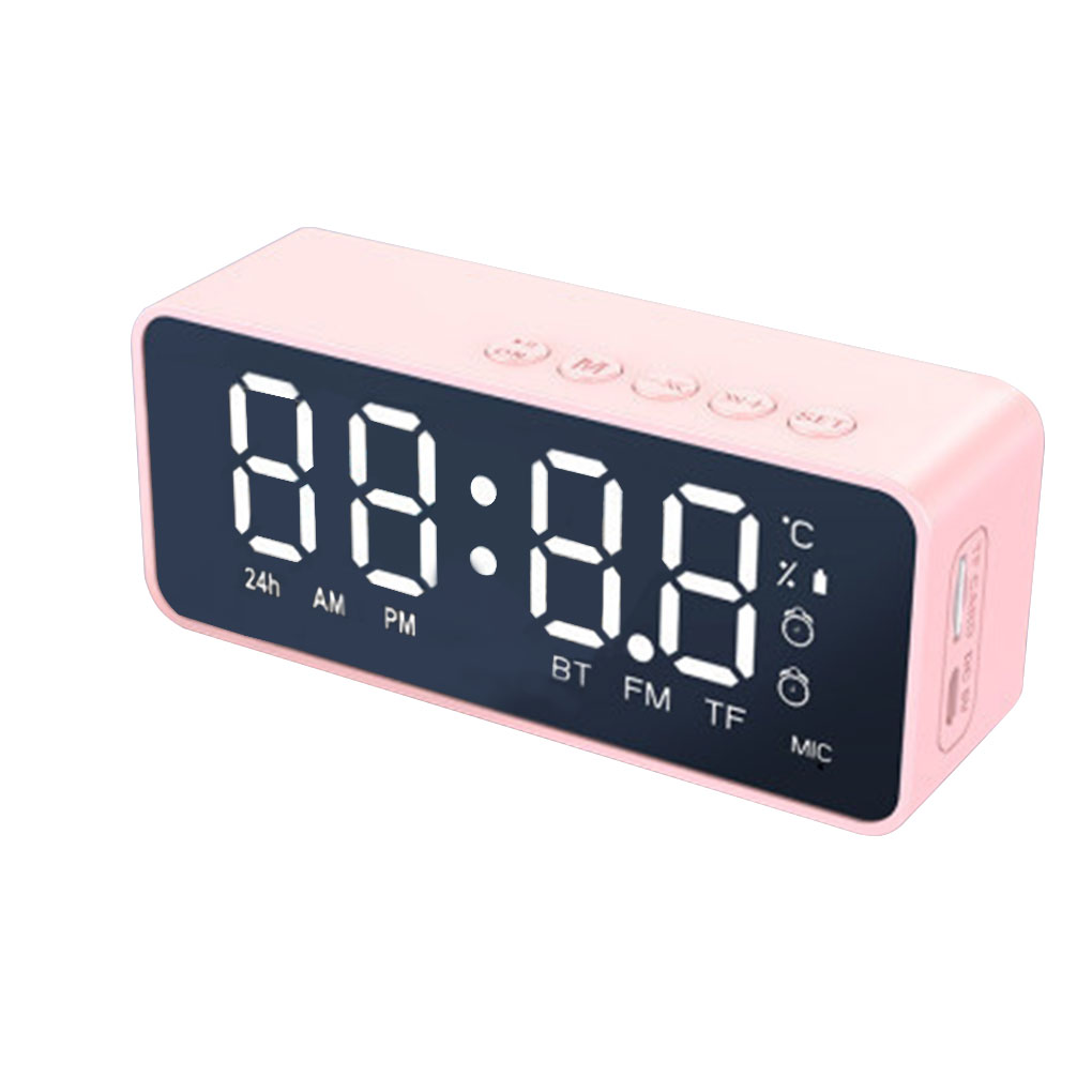 Music Alarm Clock LED Digital Clock Alarms Temperature Display Bluetooth-Compatible V5.0 Speaker Support TF Card: Pink