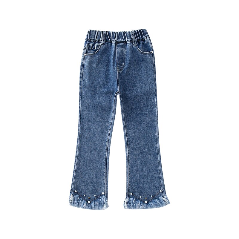 Trend Kids 3 4 6 8 10 11 12 Years Girls Jeans Pearl Beaded Tassel Denim Pants Wild Slim formal trousers Boot cut Jeans pantalone: 7