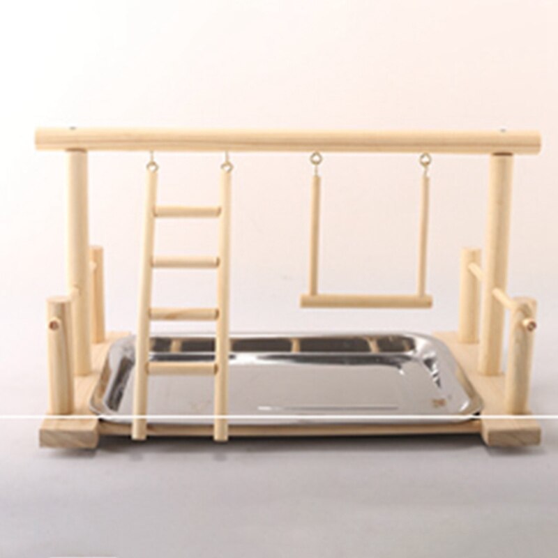 Træ legestativ og rustfrit stålbakke kæledyrsfugleramme station papegøjer legeplads aborre gymnastik træningsstand fugl behageligt legetøj