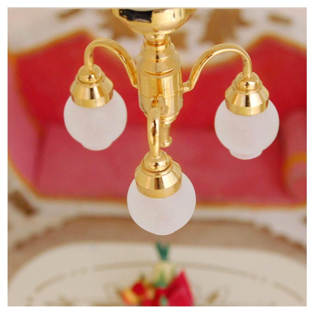 1:12 Dollhouse Miniature Electric Chandelier Lamp Ceiling Light Gold Battery Operated With Switch LH006E