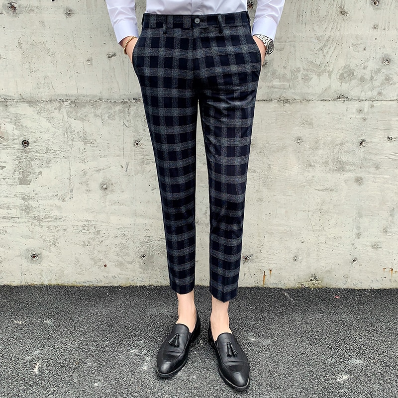 Men's Boutique Plaid Formal Business Suit Pants Men's Wedding Dress Suit Pants Brand Men's Casual Trousers Male