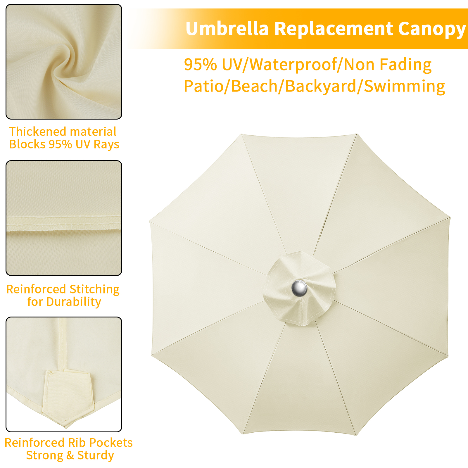 Toldo de repuesto para sombrilla de Patio exterior, 6/8 varillas, protección UV superior de repuesto, cubierta impermeable para sombrilla para jardín y patio trasero