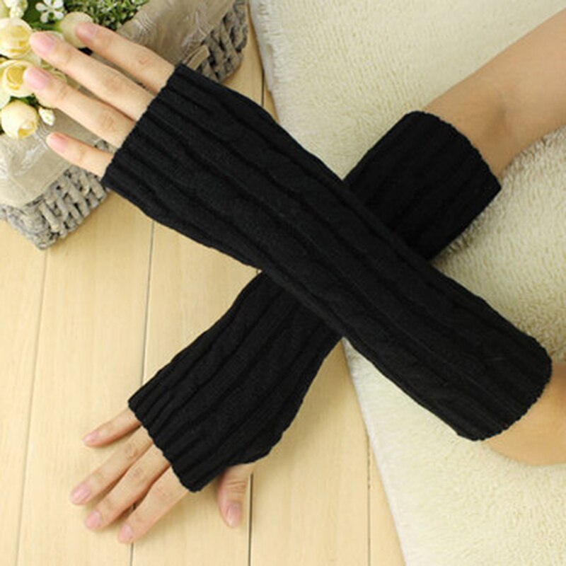 Calentadores de brazo de lana para mujer, manguitos finos largos de punto, sin dedos, informales, cálidos y suaves, guantes de mujer,: 01