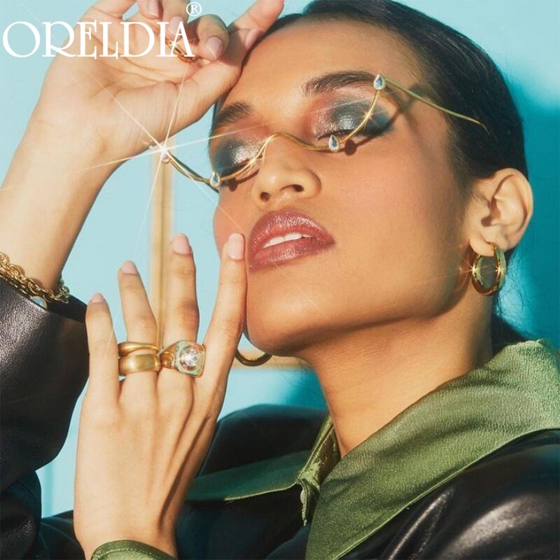 Rhinestone Glasses Frame Alloy Diamond Sunglasses Half Frame Glasses Women Luxury Crystal Water Decoration