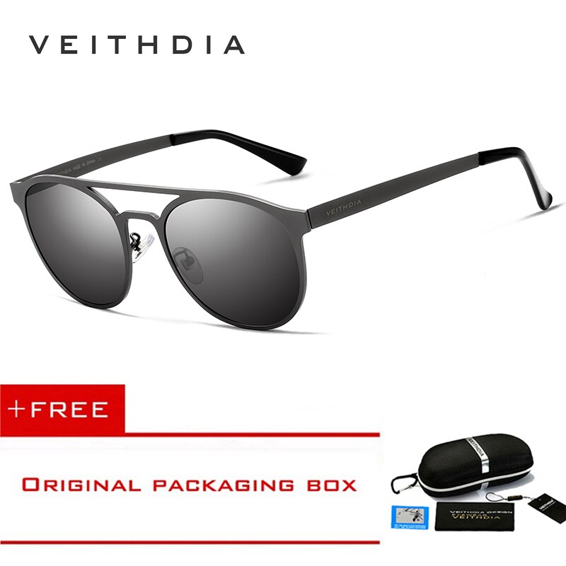 VEITHDIA, gafas de sol Unisex de acero inoxidable polarizadas UV400, gafas de sol redondas Vintage para hombre, accesorios para gafas para hombre 3900