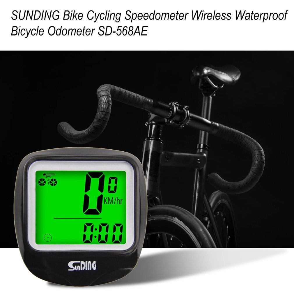 Sunding SD-568AE Bike Computer Cycling Computers Bicycle Speedometer Wireless Waterproof Stopwatch Odometer LCD Backlight Black