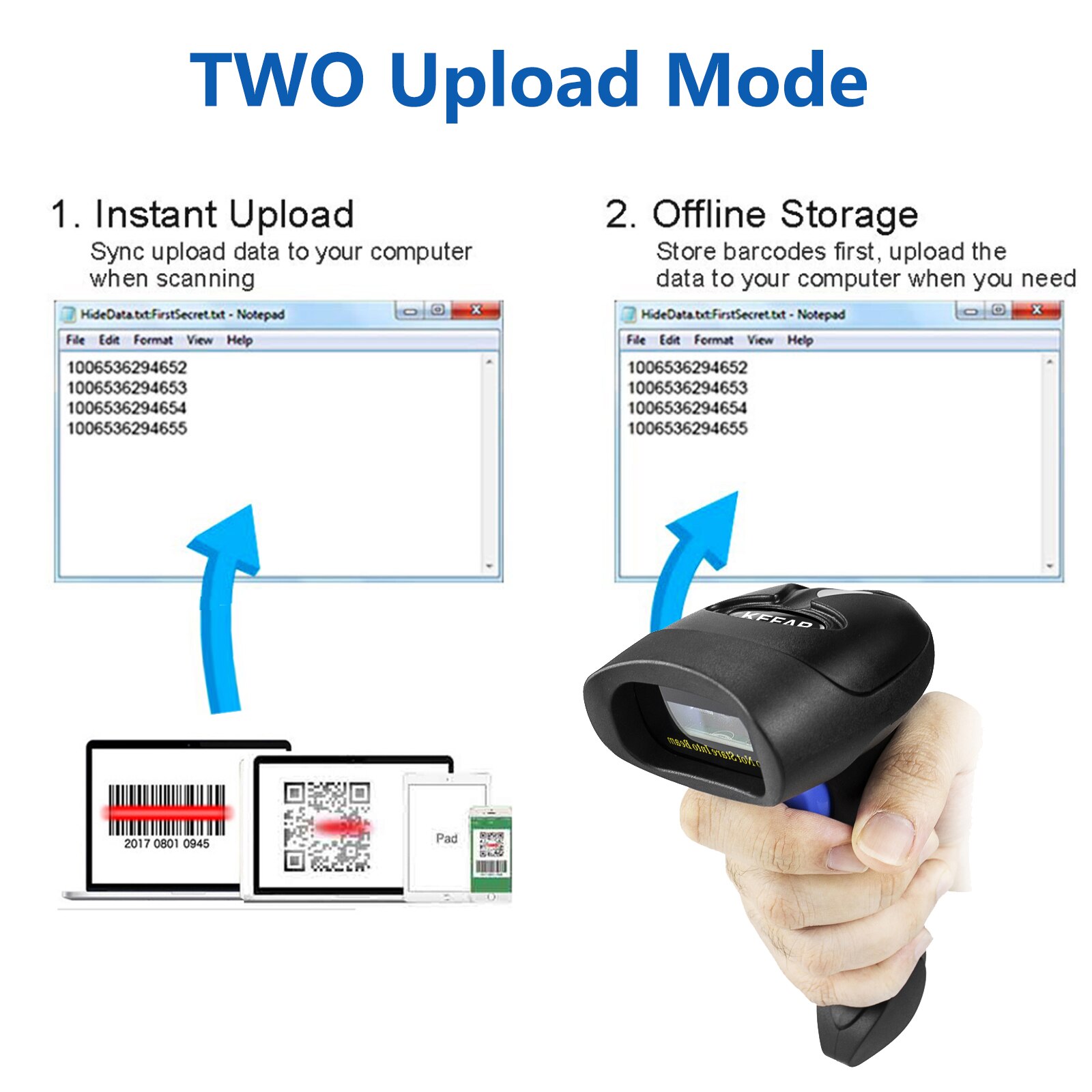 L8BL Bluetooth 1D 2D Barcode Scanner En L8 Qr PDF417 2.4G Draadloze Bedrade Handheld Barcode Reader Usb Ondersteuning Mobiele telefoon Ipad