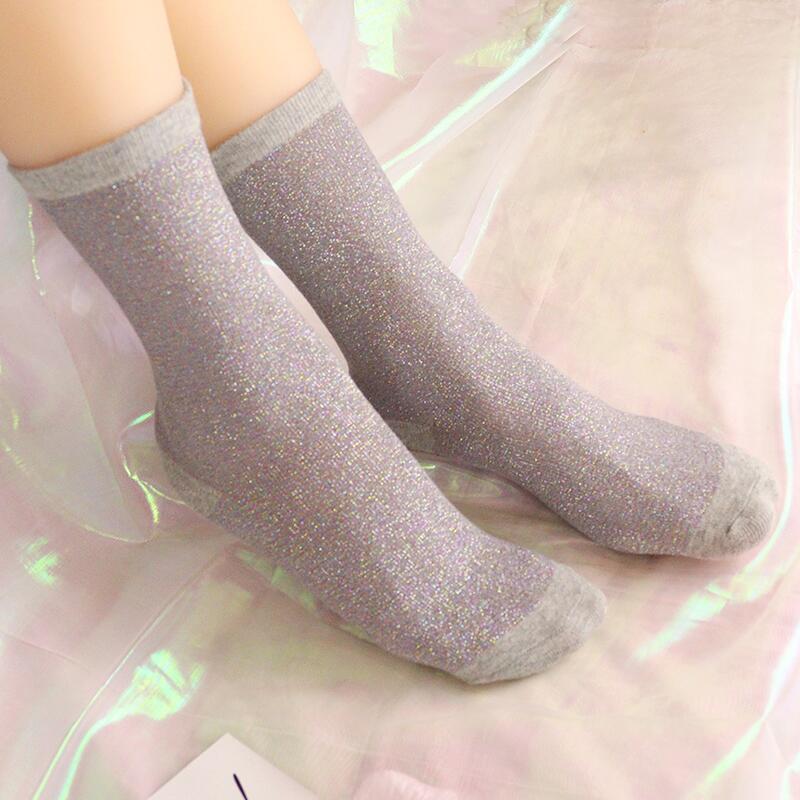 Calcetines de filigrana de para mujer, medias con purpurina, estilo coreano, color caramelo, primavera y otoño, Sexy, 3 pares