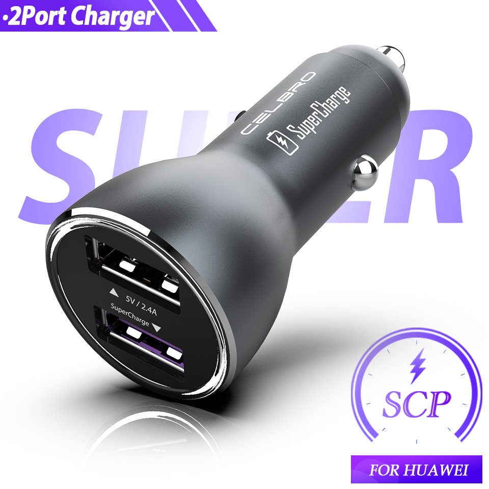 For Huawei Supercharge Car Charger Metal Quick Fast Charging for Huawei P30 P20 P10 Pro Mate 20 Honor 9X Pro FCP Phone Charger: Grey 2USB Charger