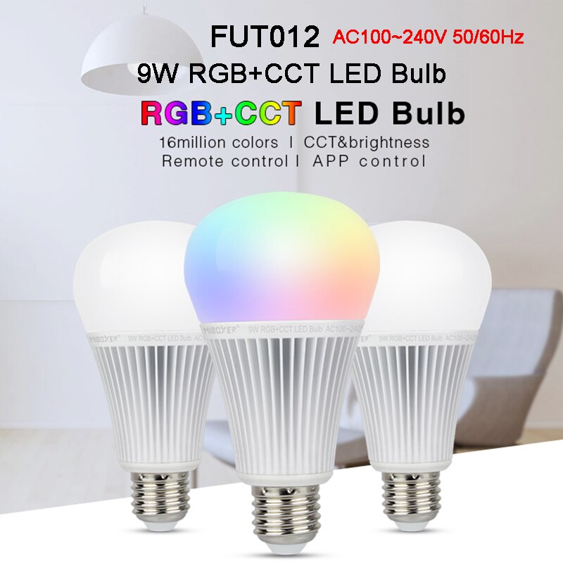 Miboxer E27 GU10 MR16 4W 5W 6W 9W 12W LED Spotlight RGB+CCT Smart Light Room decoration Blub 2.4G Remote/Phone APP/Voice control: FUT012    9W