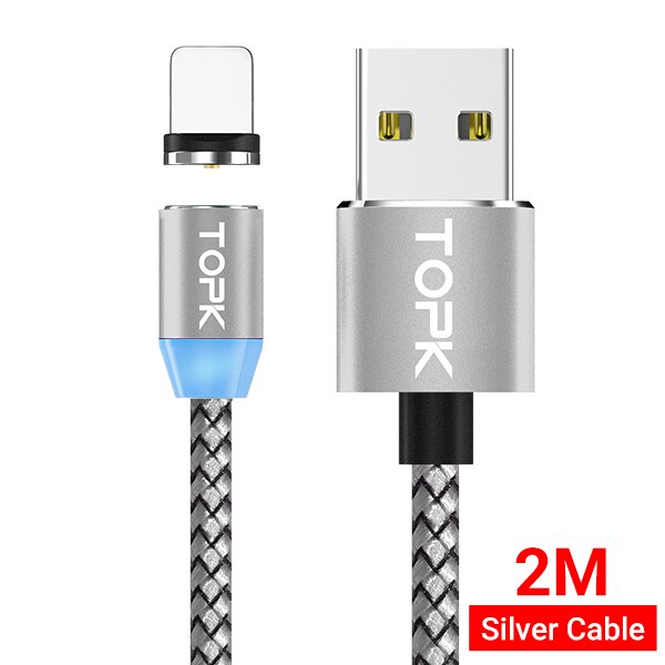 Topk Magnetische Usb-kabel Magneet Recharge Usb Type C Kabel Micro Usb Voor Samsung S9 S10 Xiaomi Redmi Note Pro android Telefoon Kabel: 2M Silver Cable / Type C