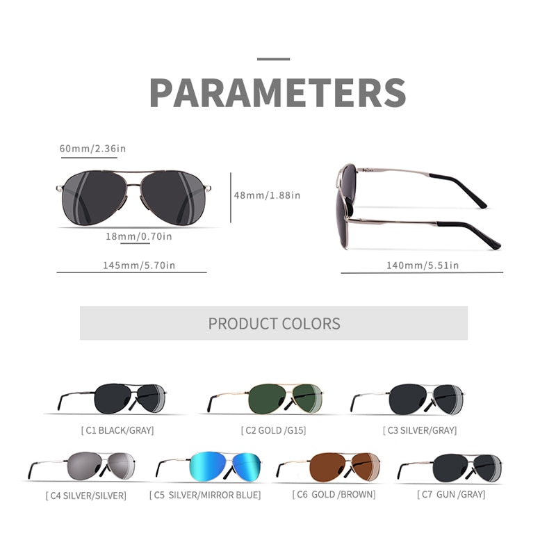 AOFLY Men Classic Pilot Sunglasses Polarized Aviation Frame Sun glasses For Male Driving UV400 Protection AF8208