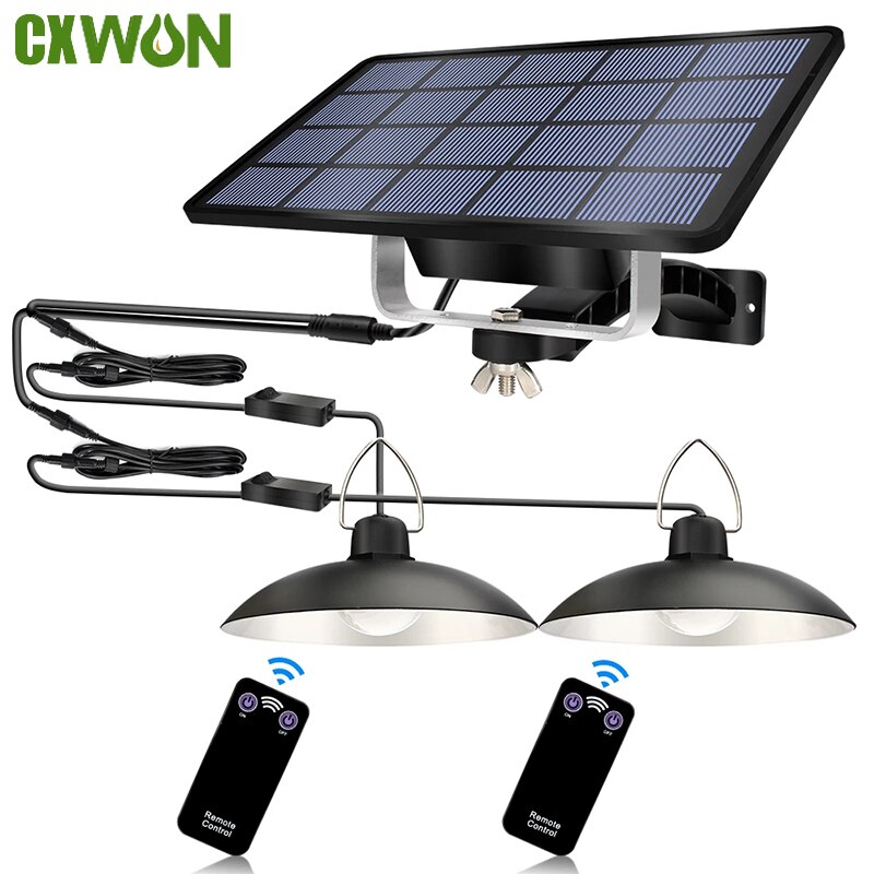 Double Head Solar Pendant Light Outdoor Waterproof Smart Light Control Split Remote Solar Lamp Garage Garden Solar Shed Light