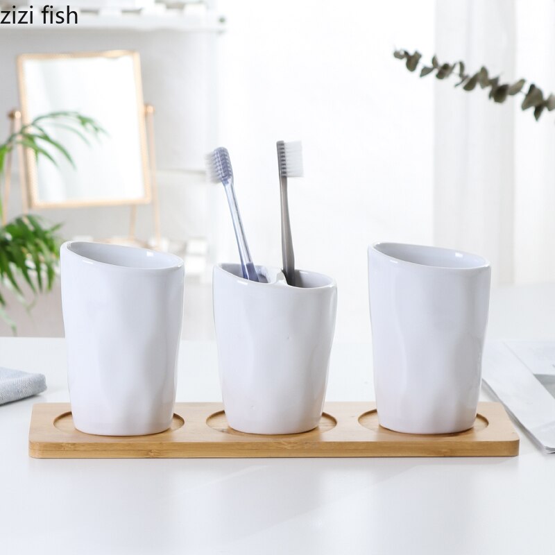 White Ceramic Bathroom Set Press Emulsion Dispenser Container Toothbrush Holder Soap Bathroom Set Bathroom Decoration