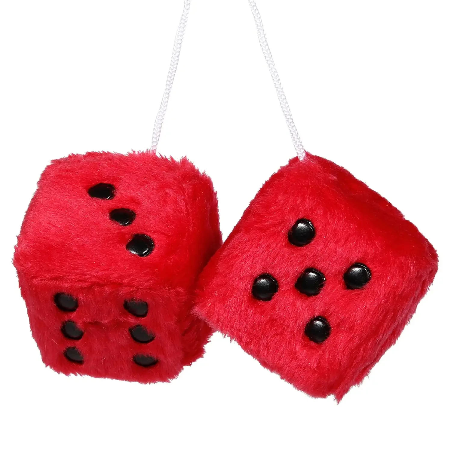 Dés pelucheux pour miroir de voiture, paire de dés en peluche pelucheux carrés rétro de 2.7 pouces avec points pour suspendre des accessoires de voiture, intérieur moelleux: Rouge
