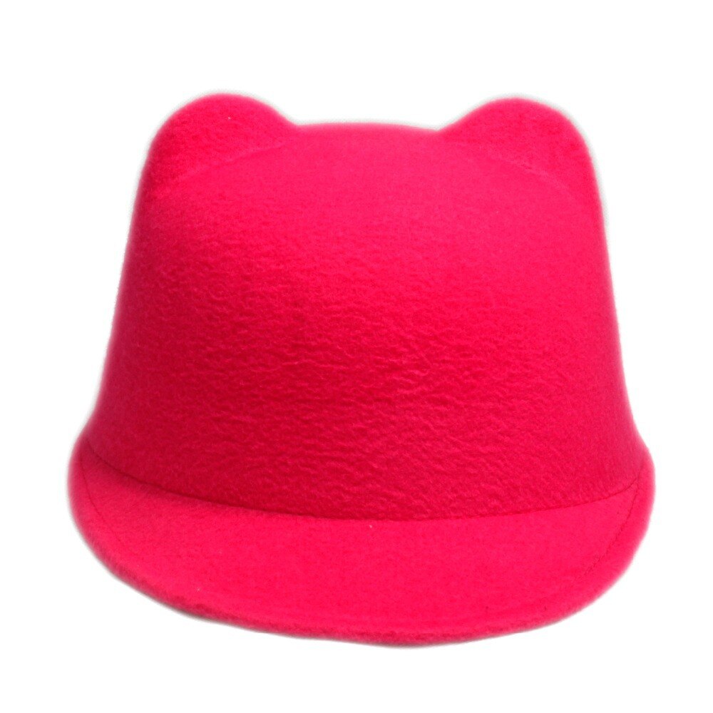 Chapeau Fedora pour enfant laine | Chapeau d'hiver pour filles, chapeau cornes de diable, oreilles de chat mignon, animal Derby Bowler joli bonnet taille 52-54CM: Mei red