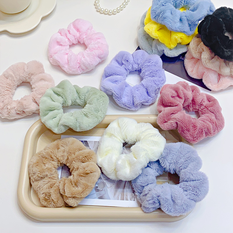 Banda ancha para el cabello de felpa suave y sólida para mujeres y niñas, coleteros, lazo para el cabello, banda de goma esponjosa, accesorios para el cabello de