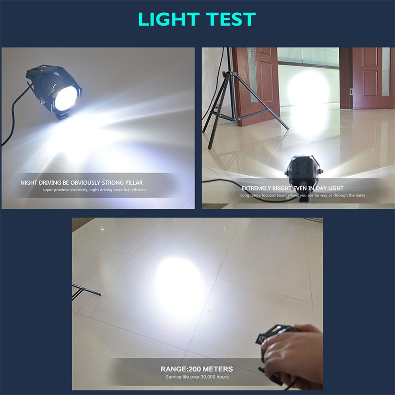Faros auxiliares blancos para motocicleta, 2 uds., lámpara U5 led para moto, accesorios de foco de 12V para moto DRL, luces delanteras con interruptor