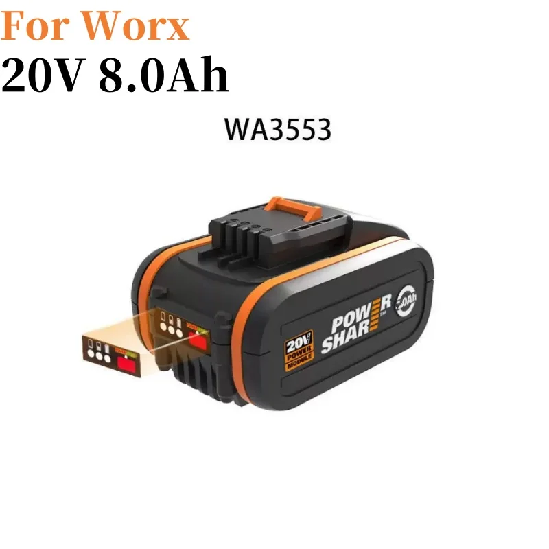 För worx 20 v 4.0/6.0/8.0/10.0ah litiumbatteri, laddningsbart,  wa3553 wa3551 wa3553.1 wa3570 för alla worx elektriska och trädgårdsverktyg: Grå