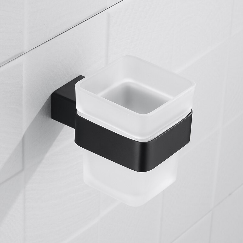 Toothbrush Holder Toothbrush Glass Cup Home Hotel Toilet Frosted Glass Cup Square Stainless Steel Wall Mounted Bathroom