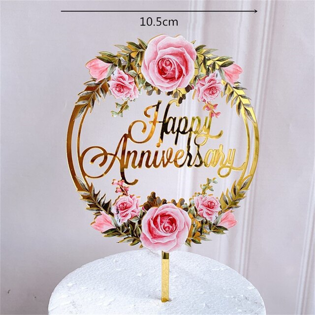 Bloemen Gelukkige Verjaardag Cake Topper Acryl Bruiloft Valentijnsdag Cake Toppers Voor Vrouwen Meisjes Verjaardag Partij Taart Decoraties