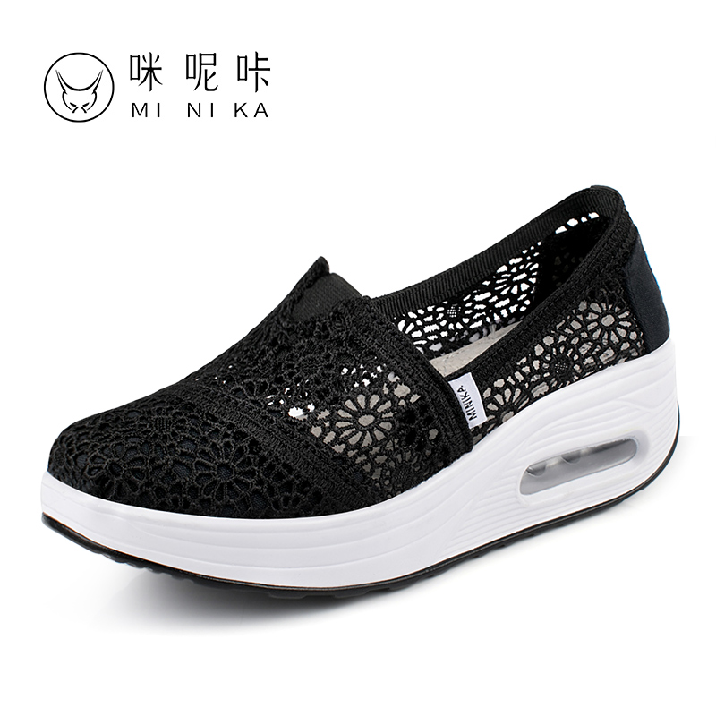 Spring Summer Women Toning Shoes Slip on Breathable Ladies Sport Fitness Shoes Outdoor Women Wedge Sneakers Body Shaping: Black / 37