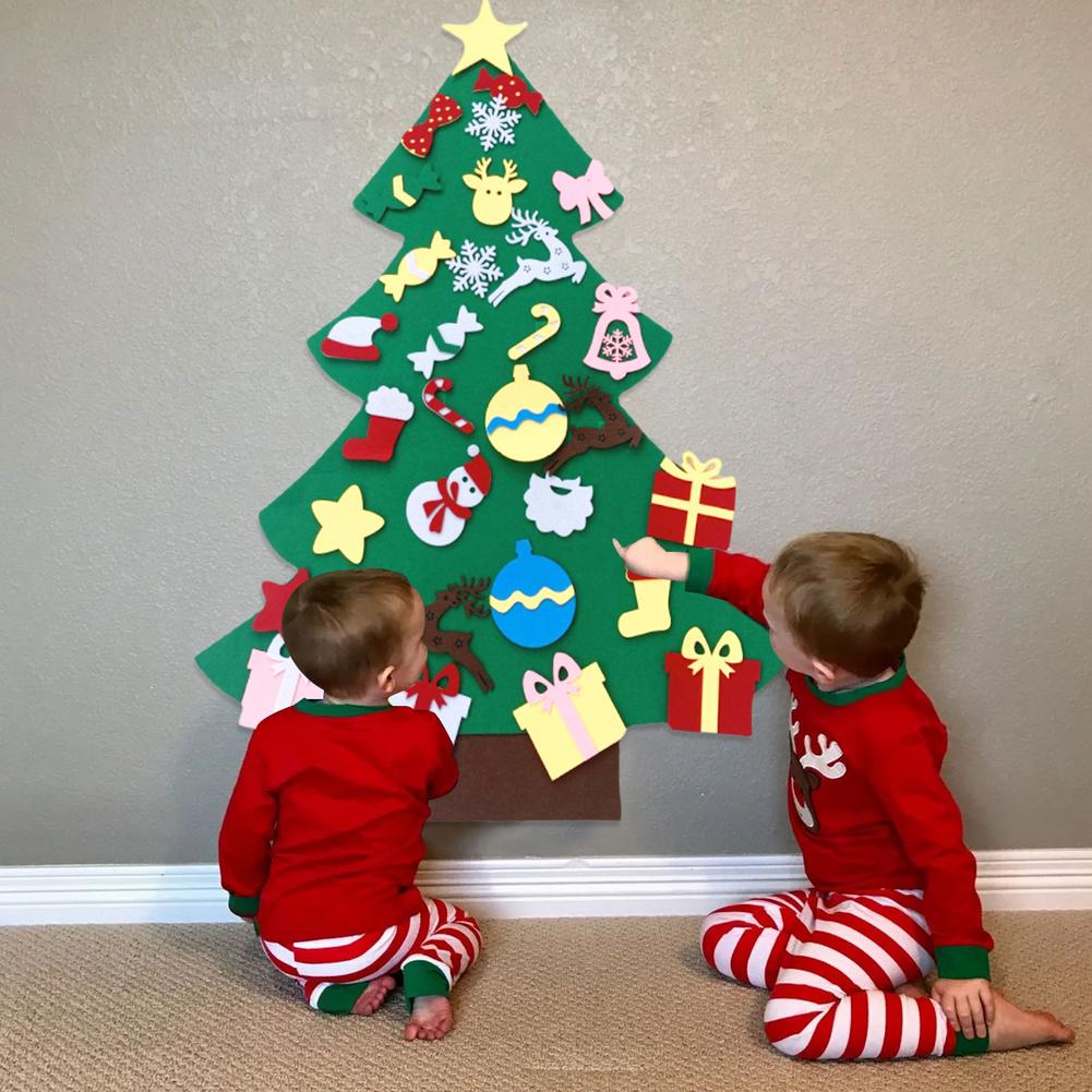 Kerstboom Led Diy Vilt Kerstboom Set 32 Stuks Wandmontage Vilt Boom Met Led-verlichting Babies Peuters Kerst