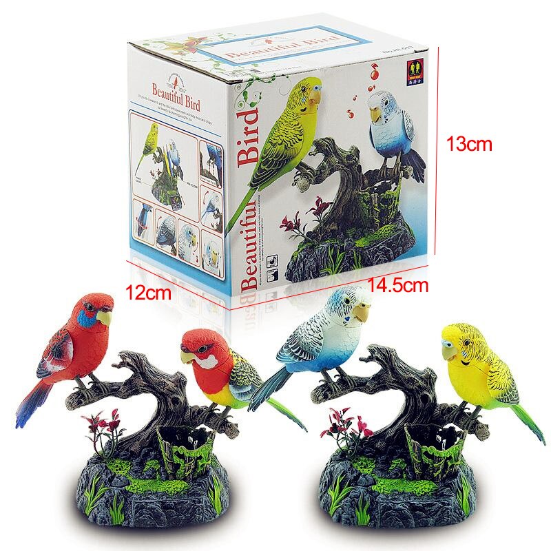 Pájaros de Control de sonido simulado, periquito encantador, 2 unidades, loro eléctrico, pájaro Artificial, juguetes para cantar, pájaro, decoraciones para el jardín y el hogar