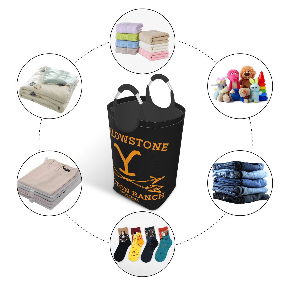 Yellowstone Vrijstaande Wasmand Met Handvat, Wasmanden Voor Wasserij, Kleding, Speelgoed