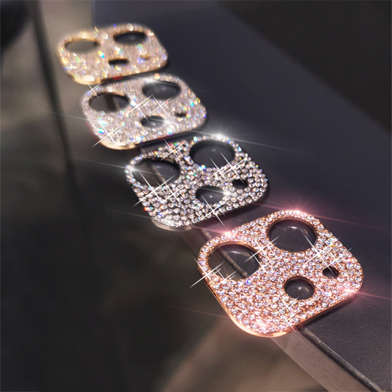 Glänzender Bling-Diamant-Kameraobjektivschutz für iPhone 15 13 12 Mini 11 14 Profi Max, Strass-Glitzer-Metall-Displayschutzfolie