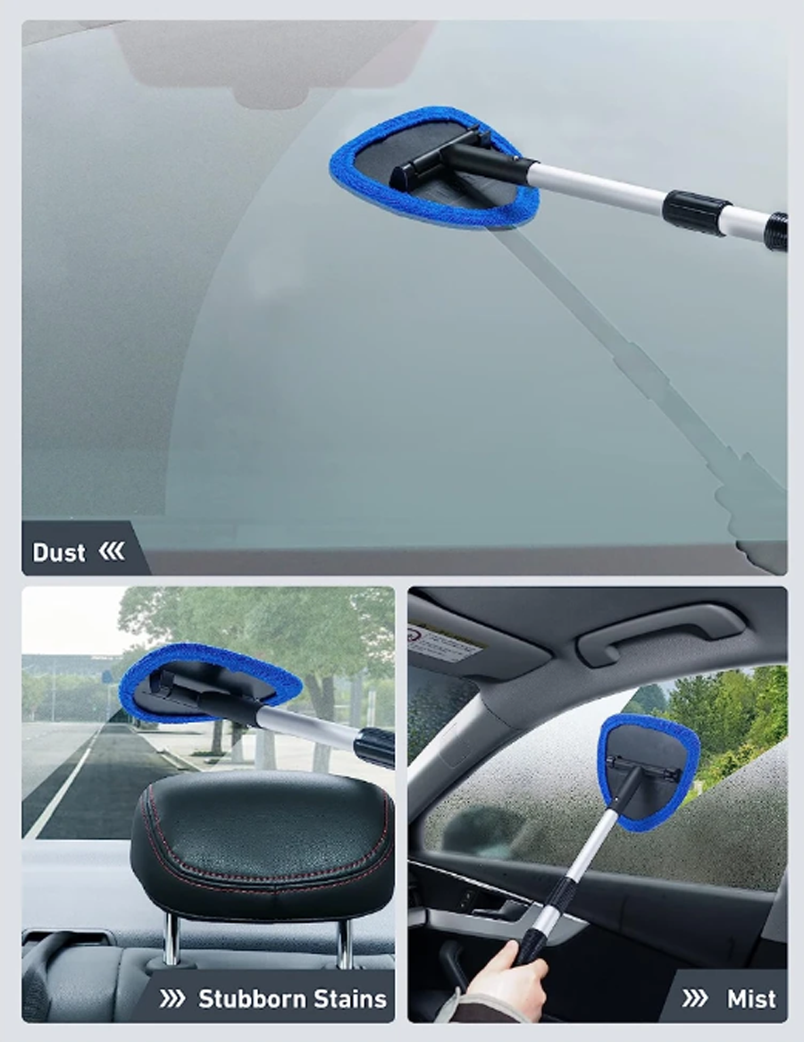 Auto-Fensterreiniger-Bürste, Auto-Windschutzscheibenreiniger, Mikrofaser, mit 4 wiederverwendbaren, waschbaren Pads, ausziehbarer Griff, Auto-Innenraum