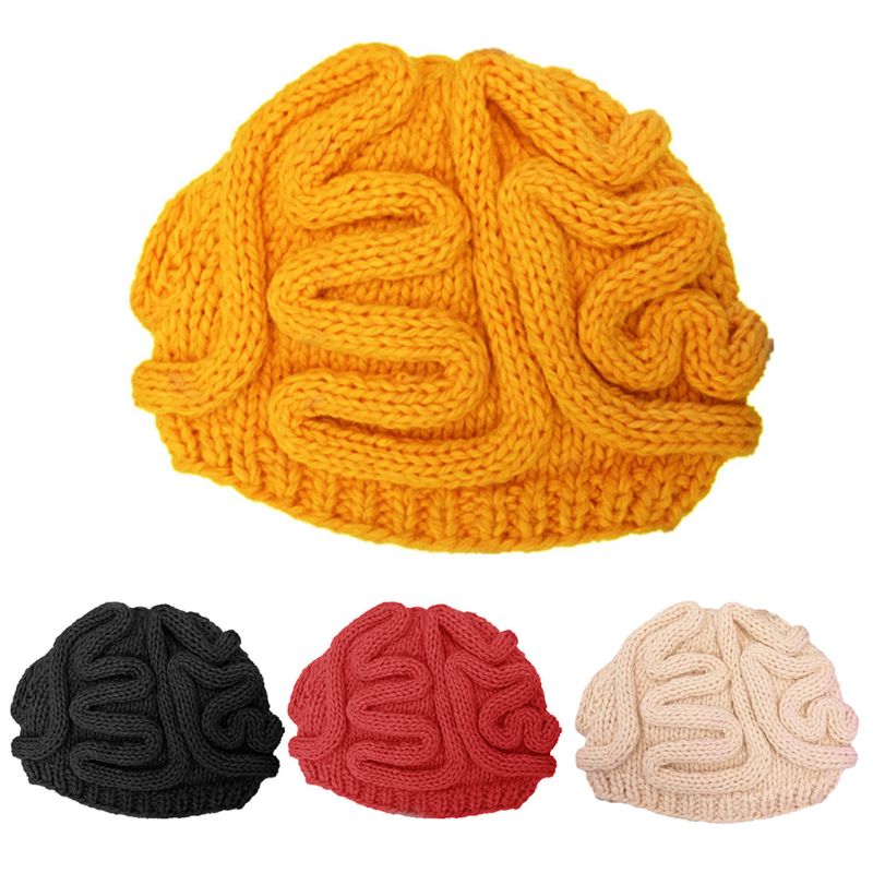 Lustige Handgemachte häkeln stricken Mütze Mütze Erwachsene freundlicher Winter Persönlichkeit entsetzlich Gehirn Einfarbig Schädel Kappe Halloween Cosplay Stütze
