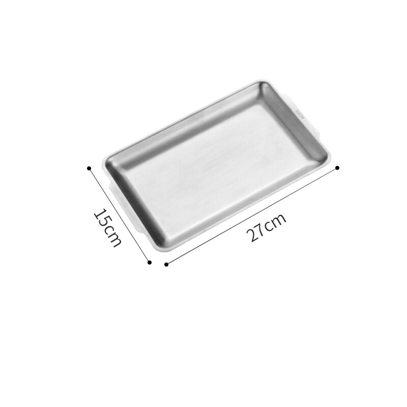 304 Stainless Steel Dinner Plates Rectangular Gold Serving Tray Dessert Cake Snack Dishes Barbecue Sushi Dessert Kitchen Plates: Silver-27x15cm