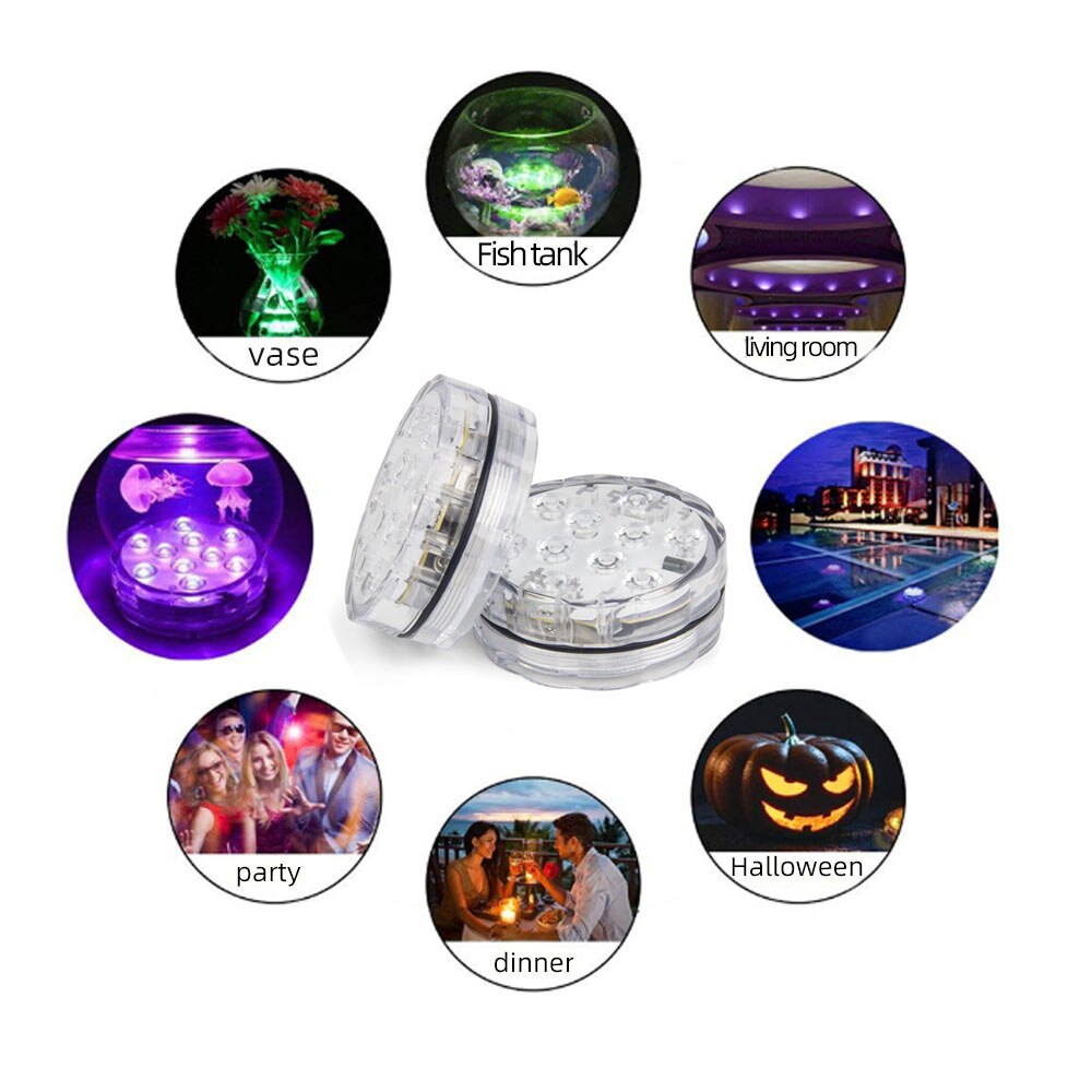 10 LED Remote Controlled RGB Submersible Light Battery Operated Underwater Night Lamp Outdoor Vase Bowl Garden Party Decoration