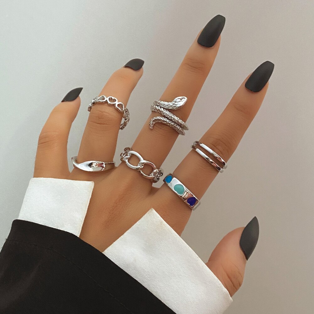 FNIO Retro Spider Snake Skeleton Ring Japanese Style Men&#39;s Halloween Ring Hip Hop Rock Jewelry: FN33914312