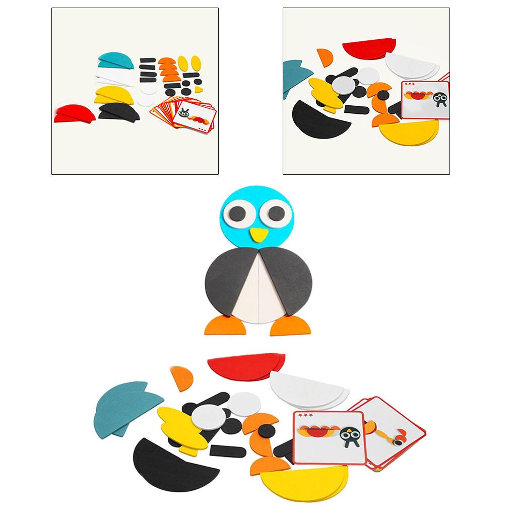 Wooden Model Blocks Tangram Puzzle Set Sorting Stackable Game for