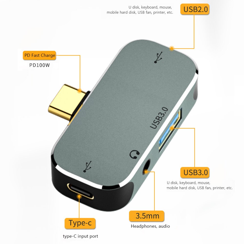 Type C Hub Docking Station 3.55Mm Jack PD100W Laptop Power USB3.0 USB3.1 Hdmi Hub Usb 3.0 Extender Computer Laptop splitter: YX04 X2